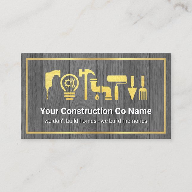 Gold Handyman Tools Frame On Timber Business Card (Front)