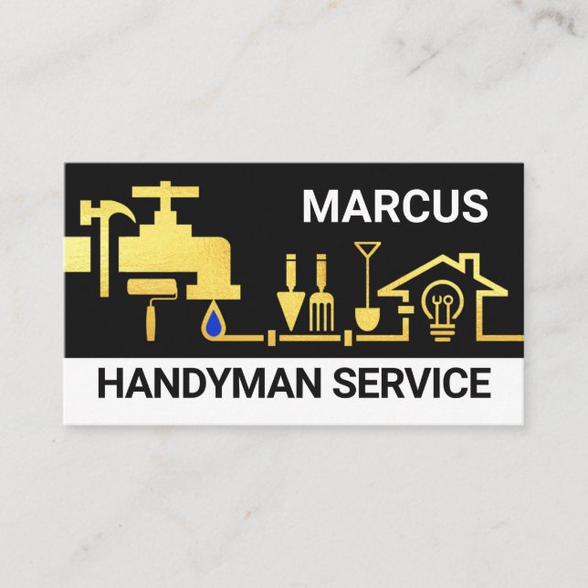 Gold Handyman Tools Home Landscape Business Card (Front)