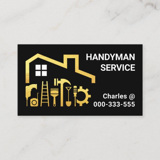 Gold Handyman Tools Home Repair Business Card (Front)