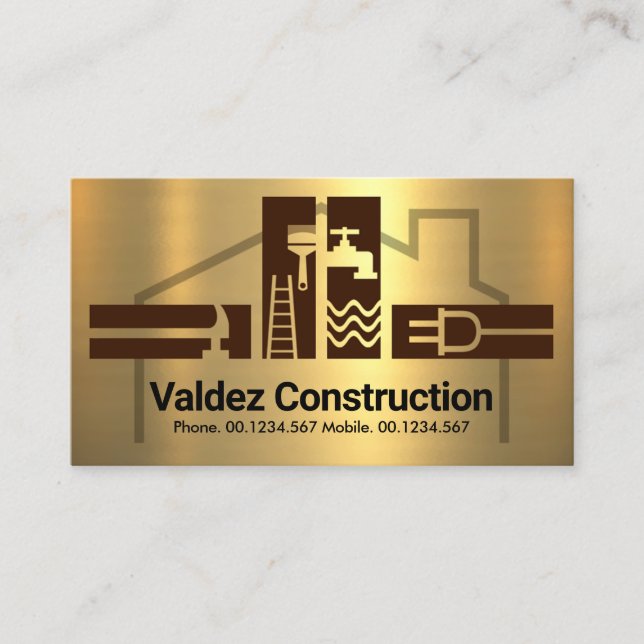 Gold Handyman Tools House Frame Business Card (Front)