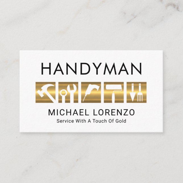 Gold Handyman Tools Icon Business Card (Front)