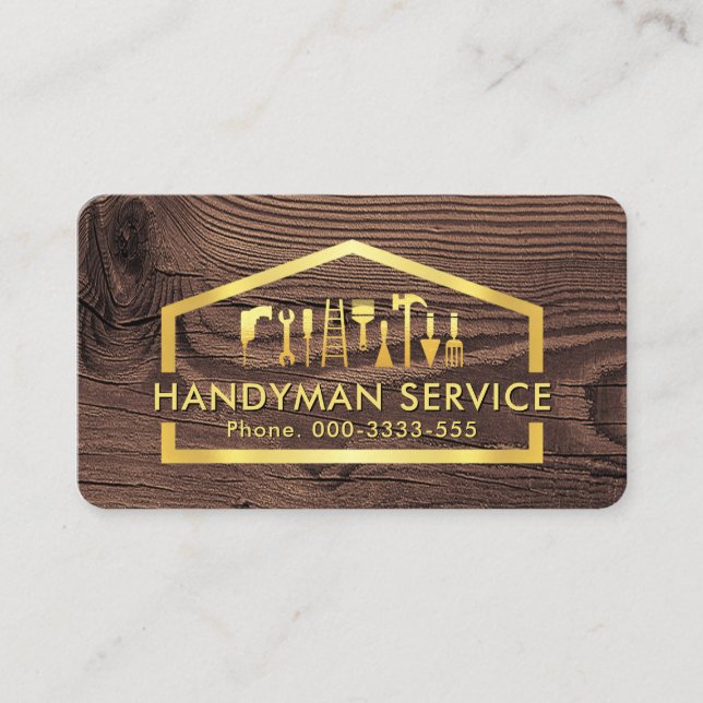 Gold Handyman Tools In Building Frame Business Card (Front)