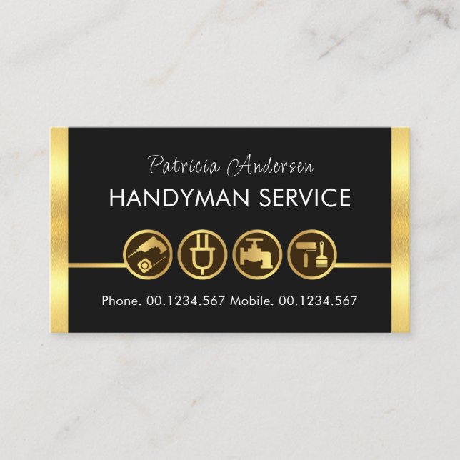Gold Handyman Tools Line Business Card (Front)