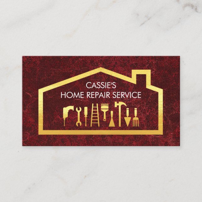Gold Handyman Tools On Building Frame Business Card (Front)