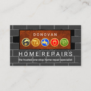 Gold Handyman Tools On Plaque Brick Wall Business Card