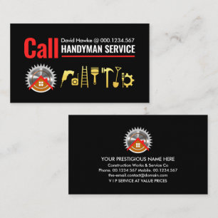 Gold Handyman Tools On Red Line Business Card