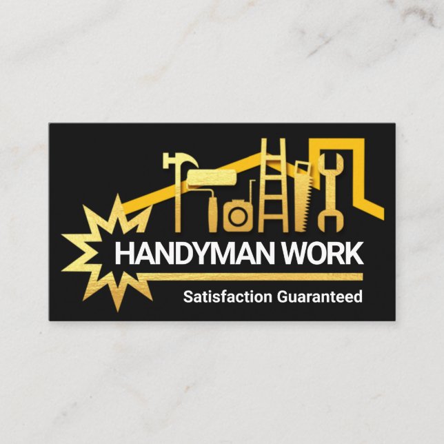 Gold Handyman Tools Roof Star Placard Business Card (Front)