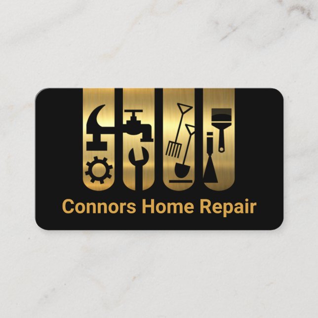 Gold Handyman Tools Tab Building Business Card (Front)