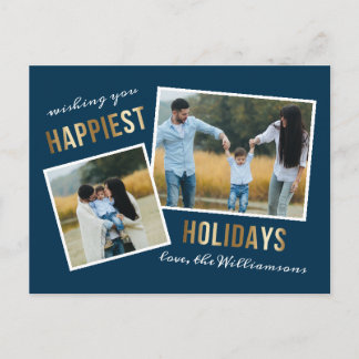Gold Happiest Holidays Script Christmas Photo Holiday Postcard