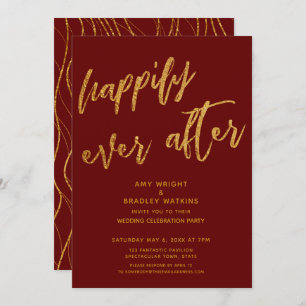 Gold Happily Ever After Burgundy Wedding Reception Invitation