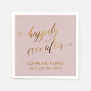 Gold Happily Ever After, Hearts Script Dusty Rose Napkin