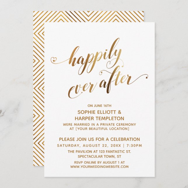 Gold Happily Ever After Post Wedding Celebration Invitation (Front/Back)