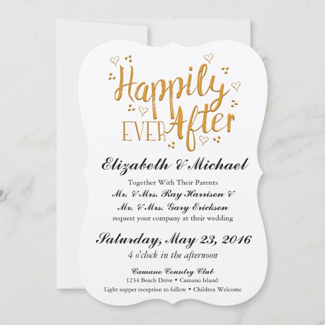 Gold Happily Ever After Wedding Invitation (Front)