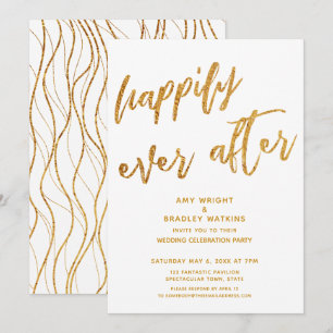 Gold Happily Ever After White Wedding Reception Invitation