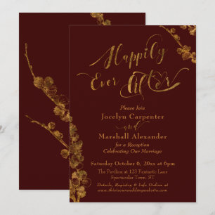Gold Happily Ever After with Botanicals, Burgundy Invitation