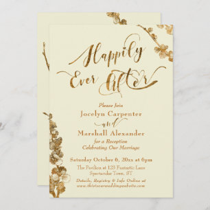 Gold Happily Ever After with Botanicals, Ivory Invitation