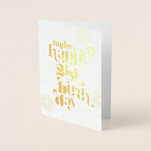 Gold Happy 21st Birthday With Name Greeting Card