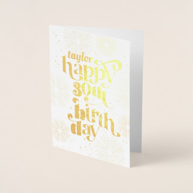 Gold Happy 30th Birthday With Name Greeting Card (Front)
