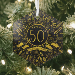 Gold Happy 50th Wedding Anniversary Glass Tree Decoration