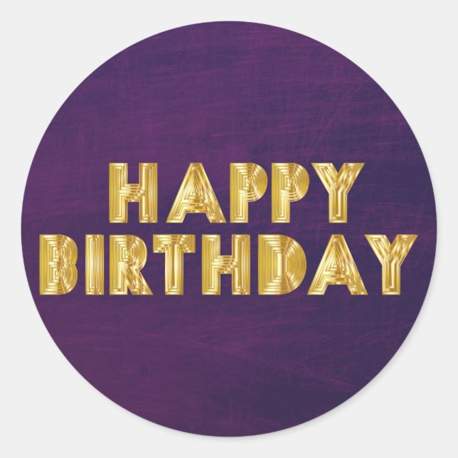 Gold Happy Birthday Classic Round Sticker (Front)