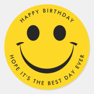 Gold Happy Face Birthday Classic Round Sticker