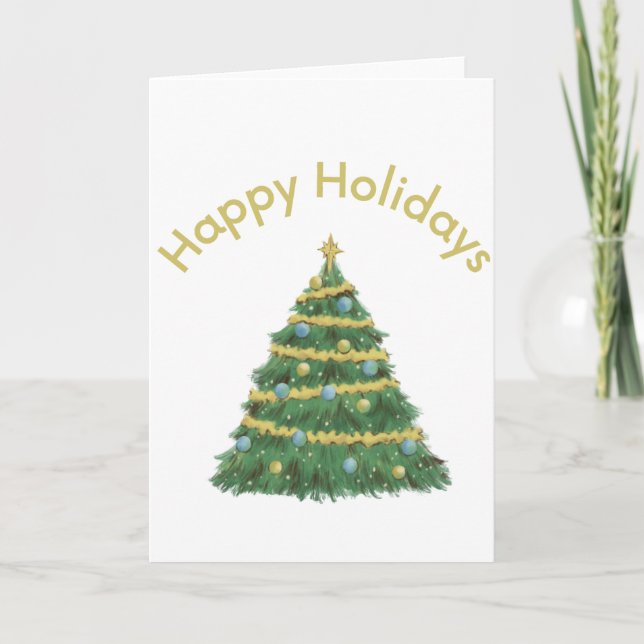 Gold Happy Holidays Christmas Tree Card (Front)