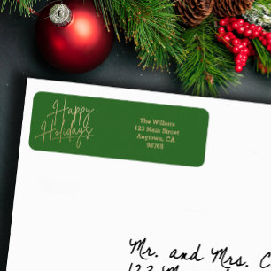 Gold Happy Holidays Green Return Address Label