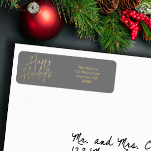 Gold Happy Holidays Grey Return Address Label