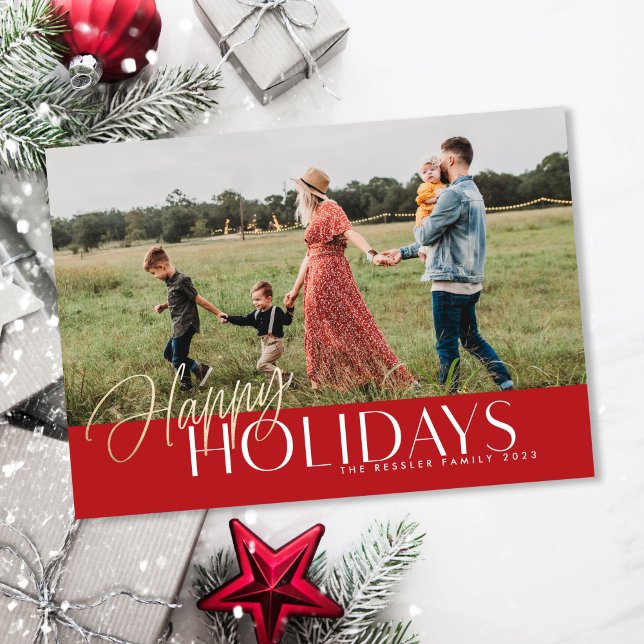 Gold Happy Holidays Photo Card (Creator Uploaded)