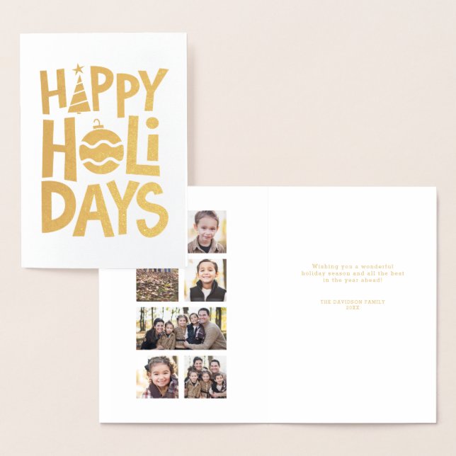 Gold Happy Holidays photo collage card (Display)