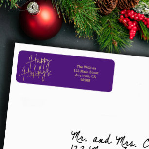 Gold Happy Holidays Purple Return Address Label
