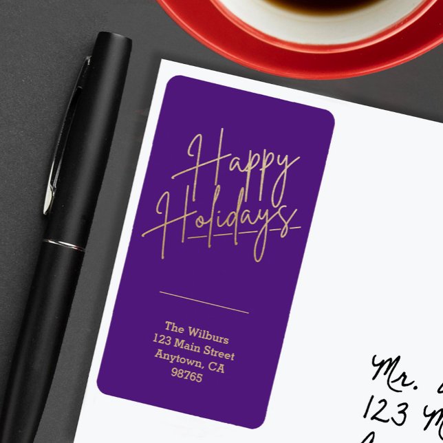 Gold Happy Holidays Purple Return Address Label (Creator Uploaded)