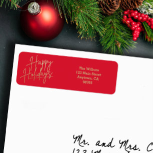 Gold Happy Holidays Red Return Address Label