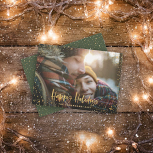 Gold happy holidays stars photo holiday card