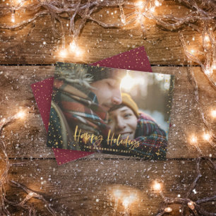 Gold happy holidays stars photo holiday card