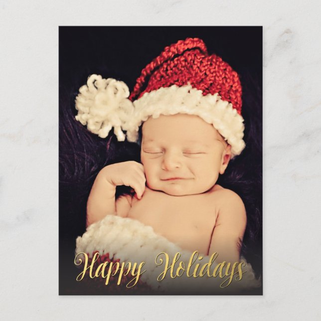 Gold Happy Holidays Xmas Script Photo Postcard (Front)