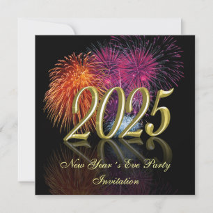 Gold Happy New Year 2025 Fireworks Invitation