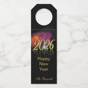 Gold Happy New Year 2026 Fireworks Bottle Tag