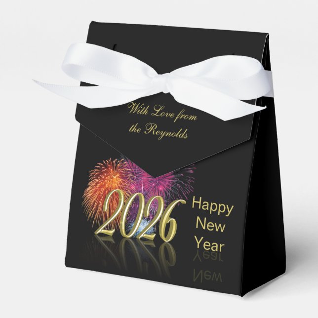 Gold Happy New Year 2026 Fireworks Gift Favour Box (Front Side)
