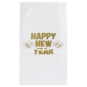 gold happy new year fireworks small gift bag