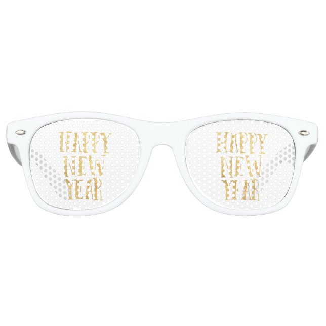 Gold Happy New Year Retro Sunglasses (Front)
