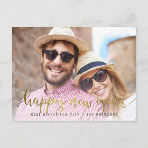 Gold Happy New Year Script   Custom Photo Holiday Postcard