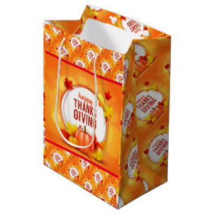 Gold Happy Thanksgiving Fall Gift Medium Gift Bag