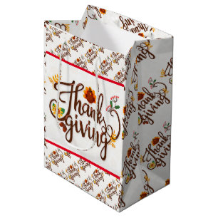 Gold Happy Thanksgiving Fall Gift Medium Gift Bag