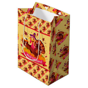 Gold Happy Thanksgiving Fall Gift Medium Gift Bag