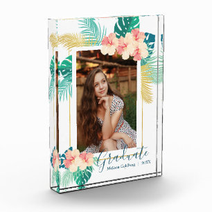 Gold Hawaiian Hibiscus Graduate Graduation Photo Block