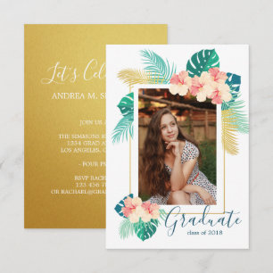Gold Hawaiian Hibiscus Graduation Announcement