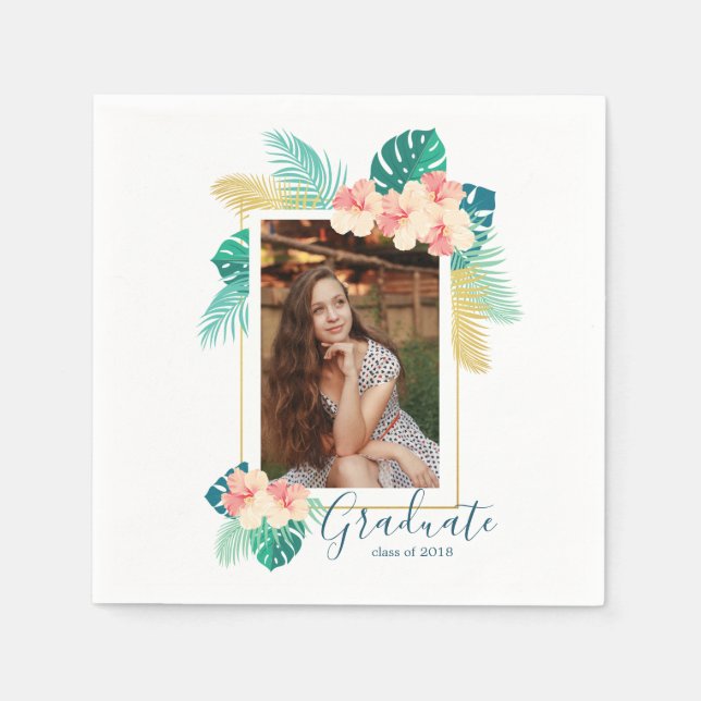 Gold Hawaiian Hibiscus Graduation Party Napkins (Front)