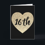 Gold heart 16th birthday card<br><div class="desc">Gold heart 16th birthday card</div>