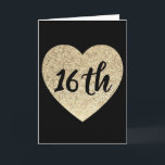 Gold heart 16th birthday card<br><div class="desc">Gold heart 16th birthday card</div>
